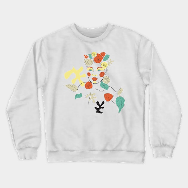 Floral line art woman face Crewneck Sweatshirt by AnnArtshock